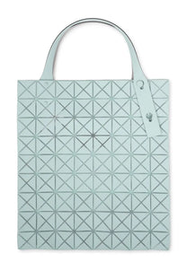 Bao bao issey miyake women’s prism plus bag in blue with light blue geometric pattern and silver metallic stitching and handles