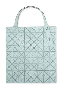 Light blue geometric tote bag with silver-toned triangular stitching and matching handles from Bao Bao Issey Miyake