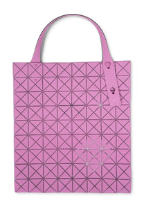 Pink geometric-patterned tote bag with structured triangular design and matching handles from bao bao issey miyake
