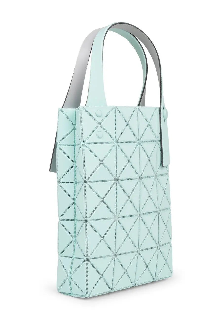 Bao Bao Issey Miyake women’s prism plus tote bag blue with mint green geometric pattern silver toned handles and stitching