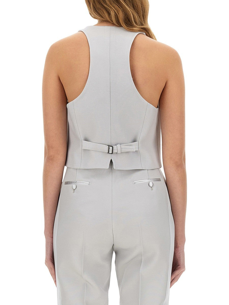 Tom Ford Women's Barathea Silk Wool Vest Grey, view 3