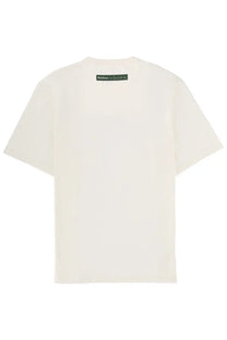 Off-white short-sleeved cotton t-shirt with green barbour x paul smith label at neckline for men