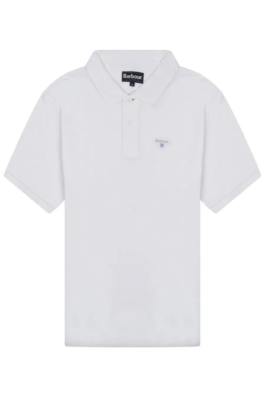 Barbour men’s white polo shirt with classic collar and subtle embroidered logo on the chest
