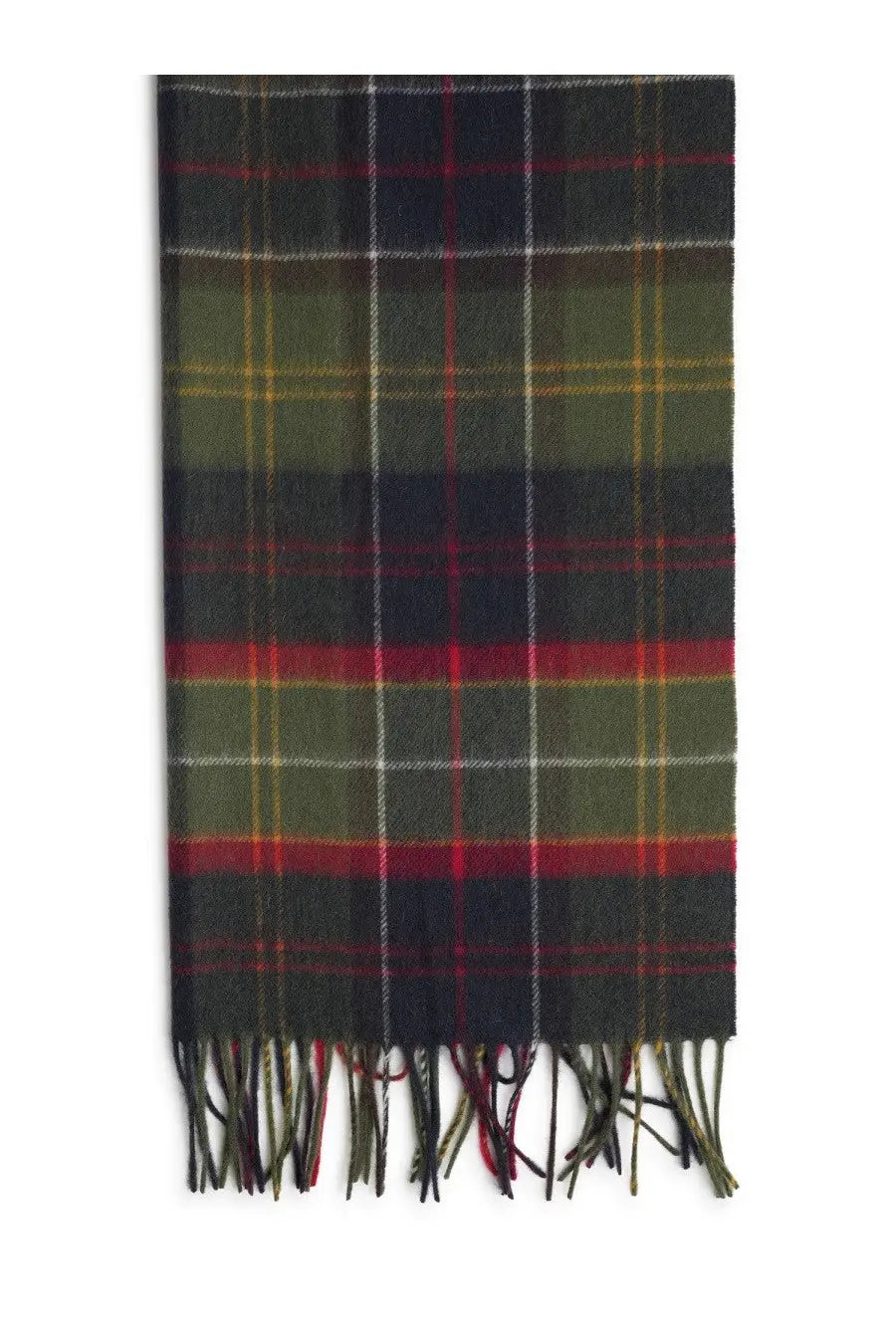 Barbour men’s sciarda brack patchwork tartan multicolor scarf with classic green navy blue and red plaid fringed edges