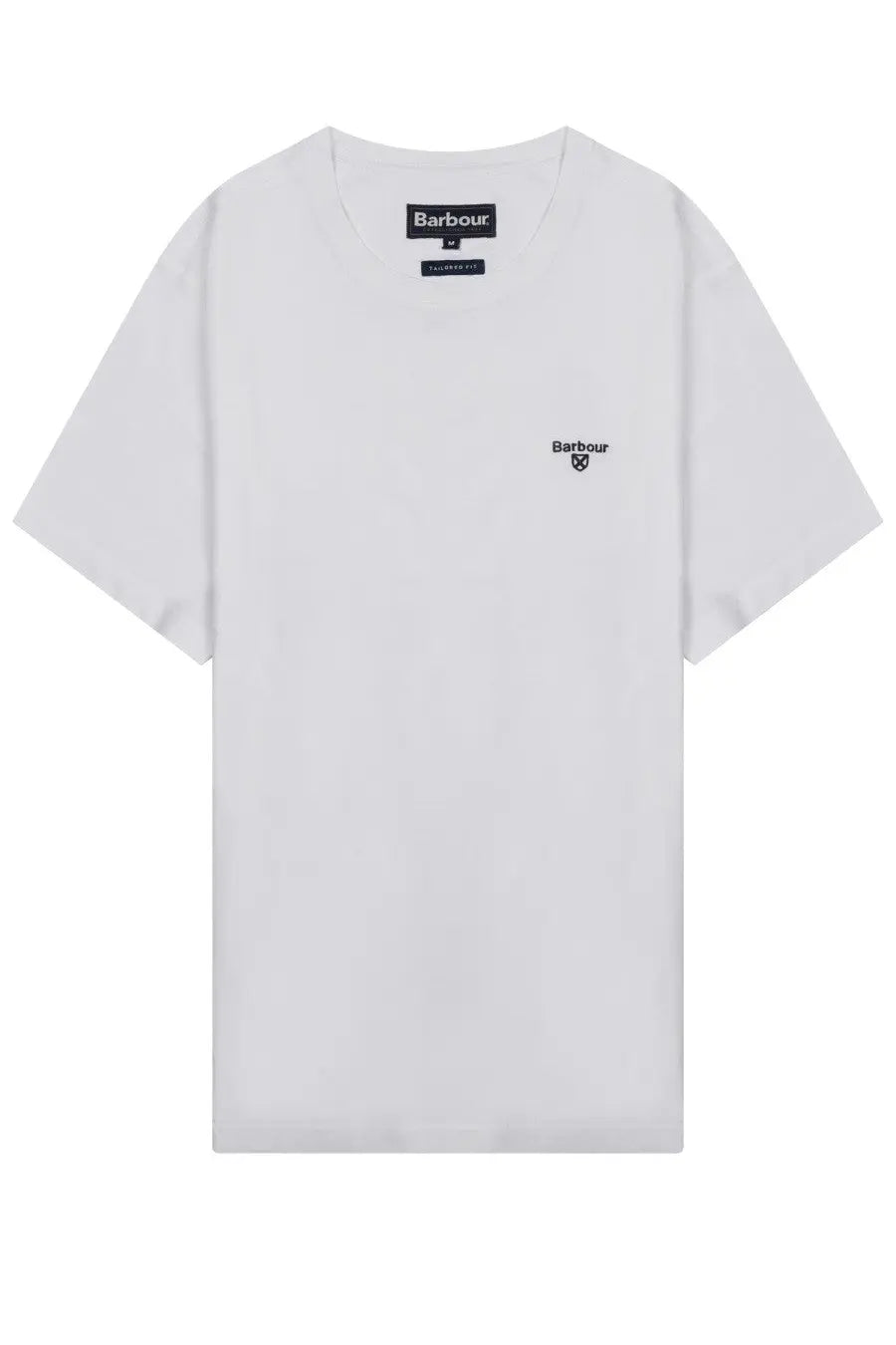 White Barbour men’s short-sleeved cotton shirt with black embroidered logo and brand tag Con White