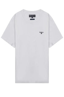 White Barbour men’s short-sleeved cotton shirt with black embroidered logo and brand tag Con White