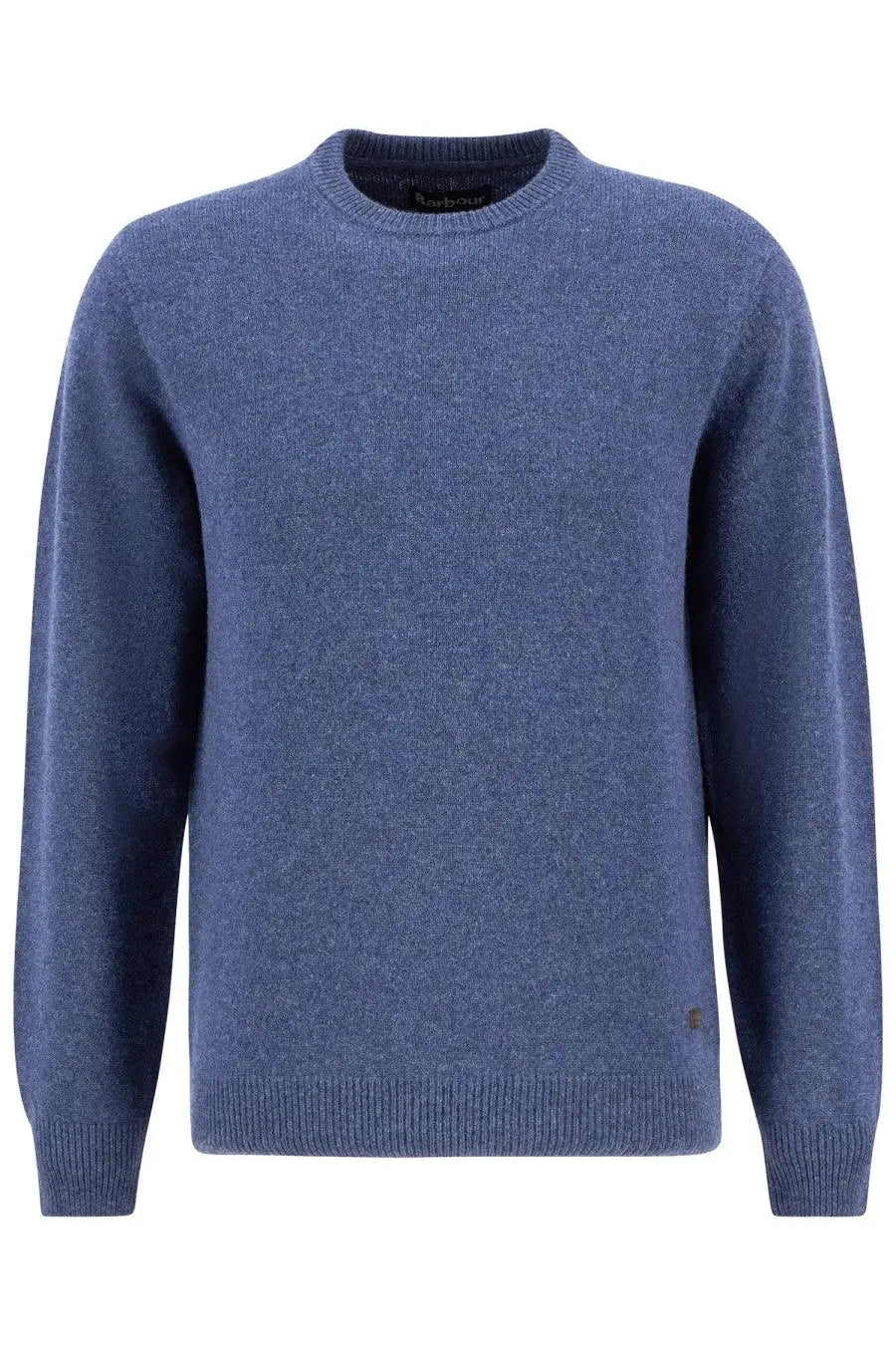 Barbour men’s wool jersey blue navy blue merino wool crewneck sweater with subtle heathered texture and ribbed cuffs