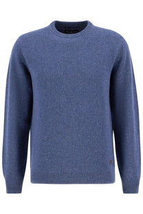 Barbour men’s wool jersey blue navy blue merino wool crewneck sweater with subtle heathered texture and ribbed cuffs