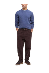 Barbour men’s wool jersey blue textured knit sweater with white ribbed crew neck front view