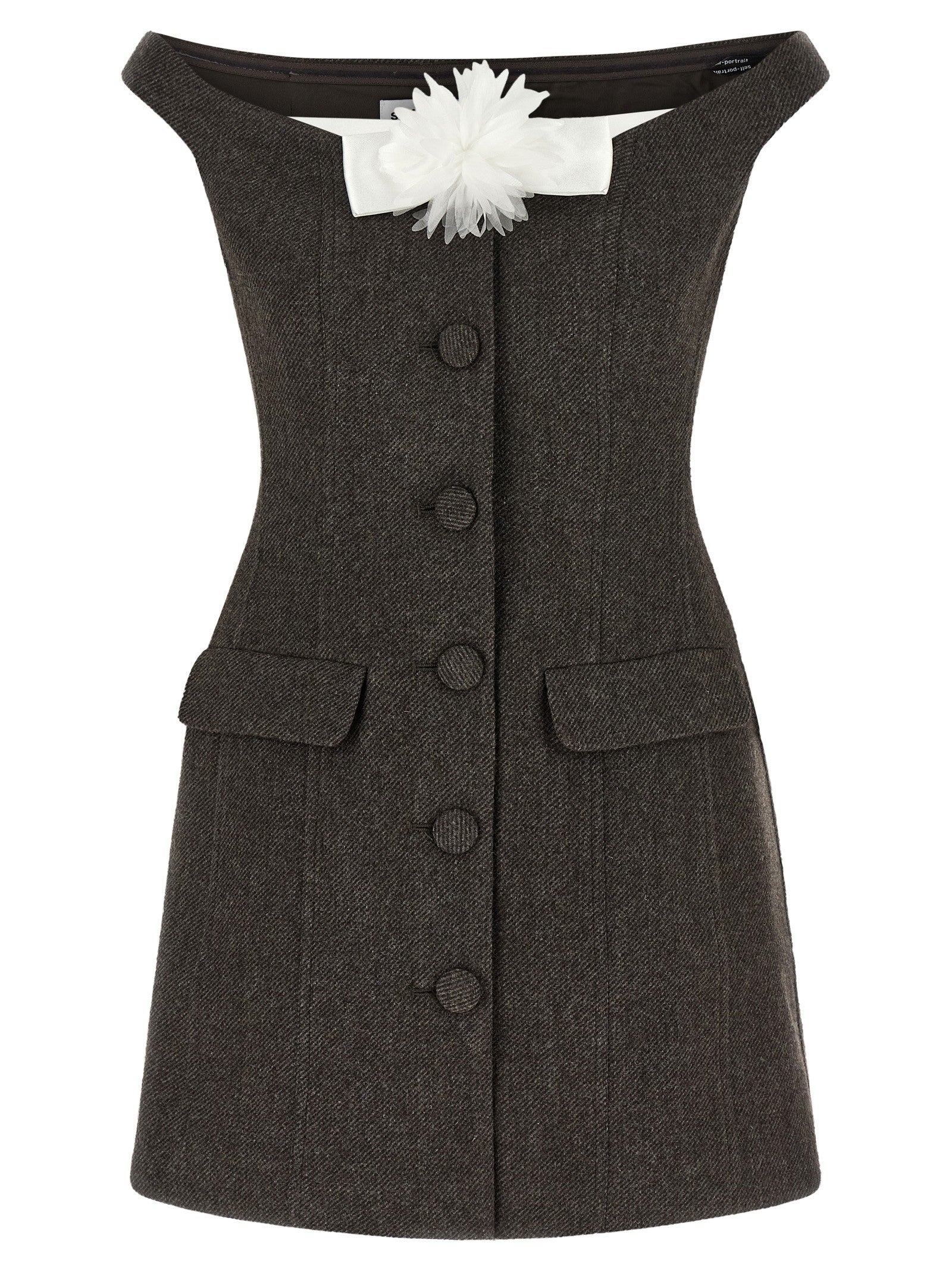 self-portrait Bardot Neckline Dress Brown
