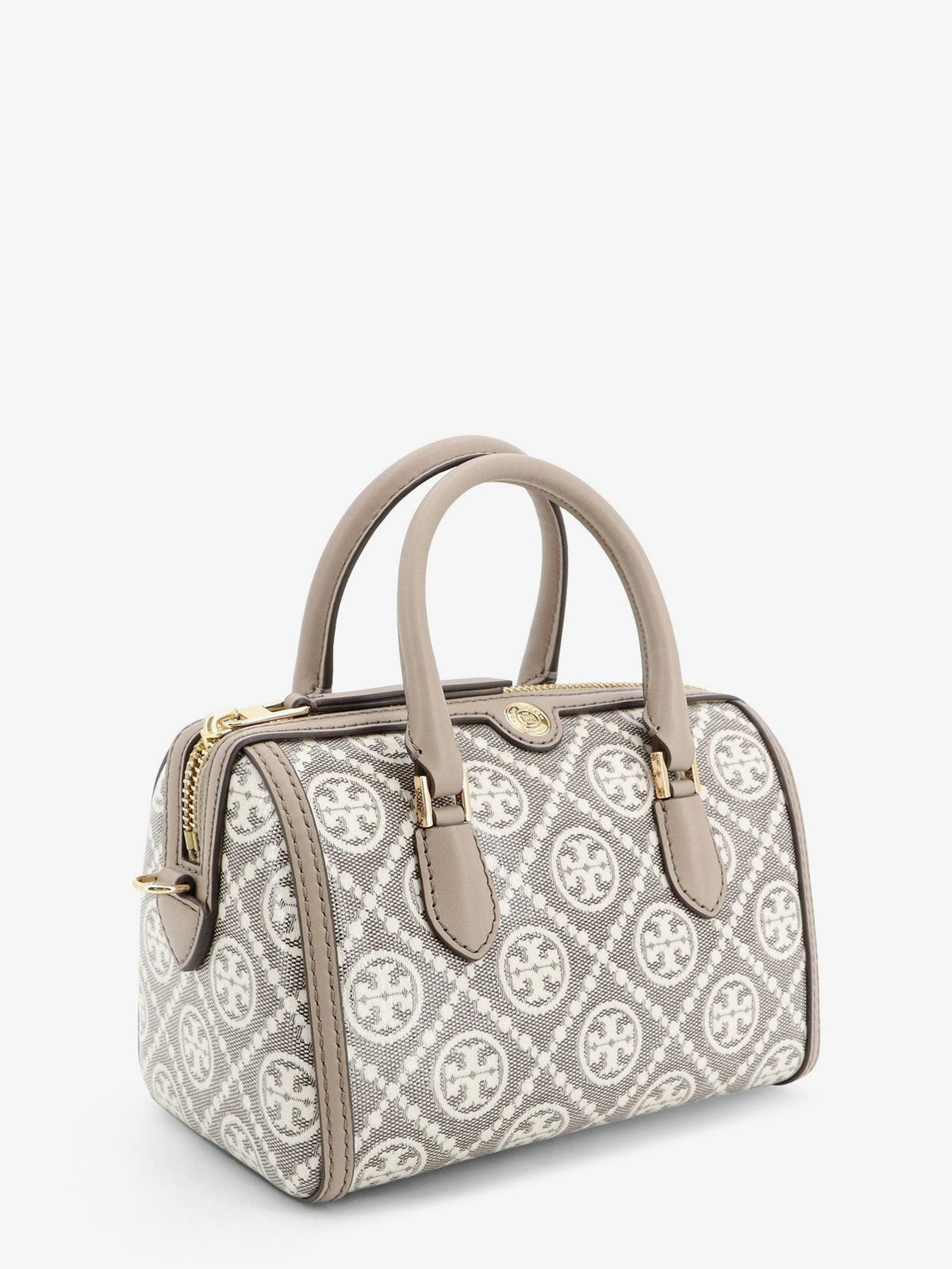 Tory Burch Women's Barrel Bag Monogram Coated Canvas Handbag Grey
