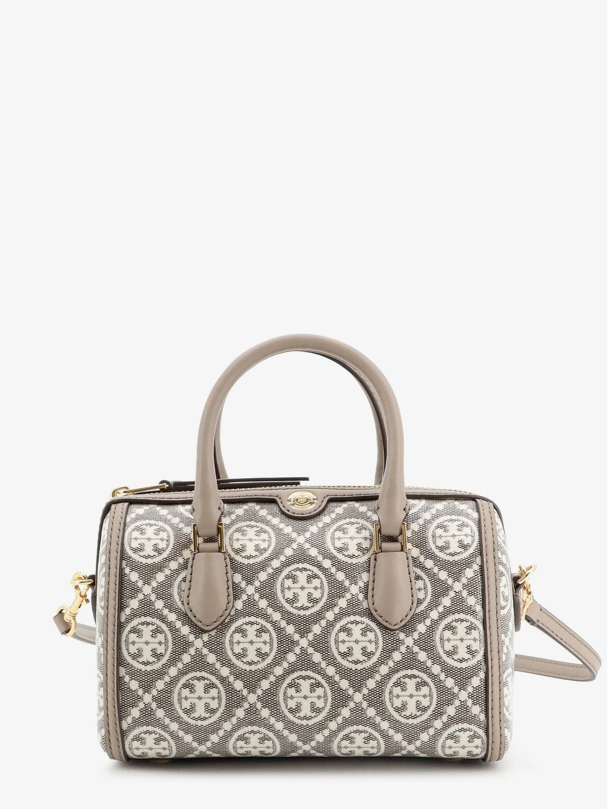 Tory Burch Women's Barrel Bag Monogram Coated Canvas Handbag Grey