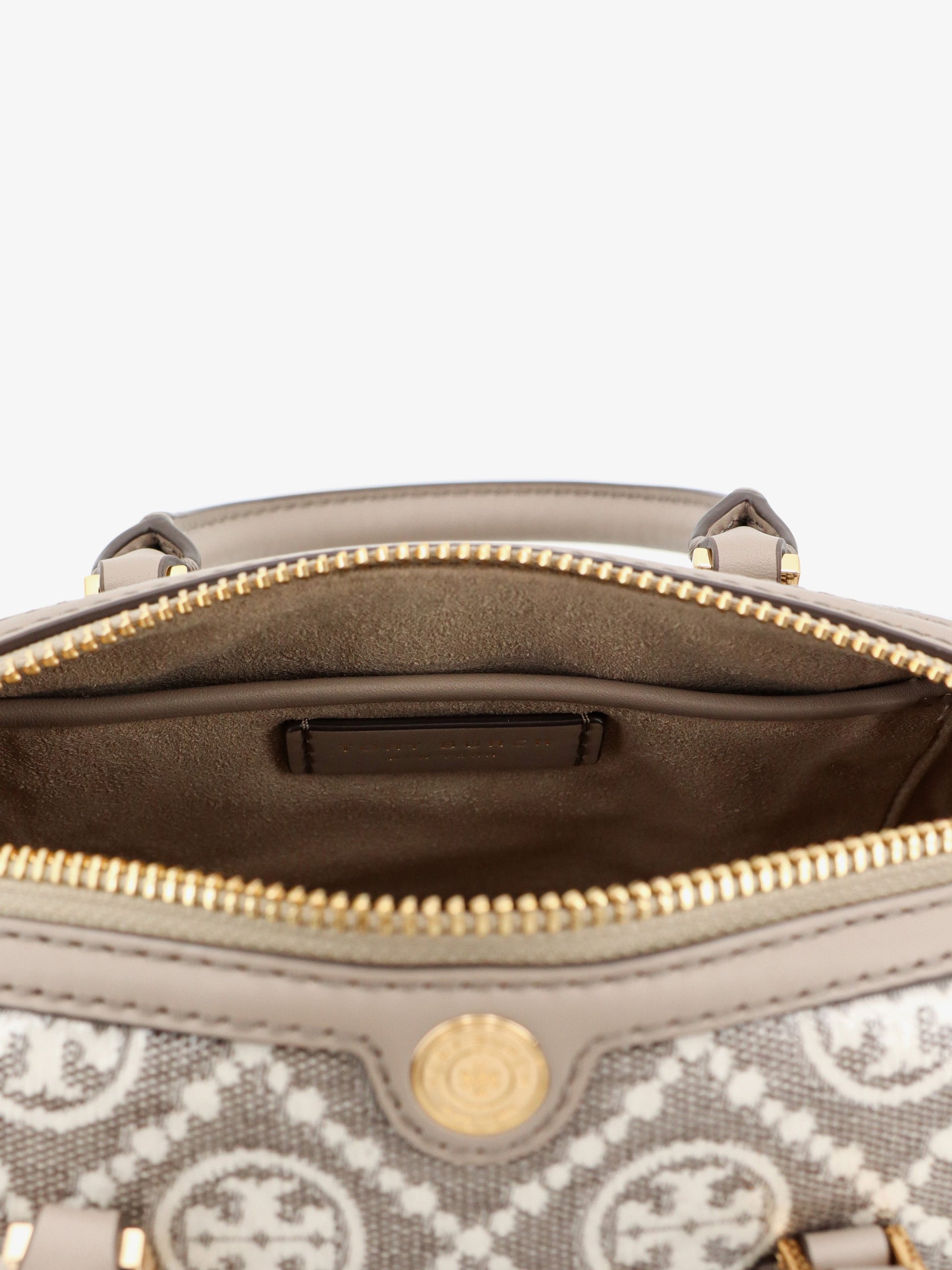 Tory Burch Women's Barrel Bag Monogram Coated Canvas Handbag Grey