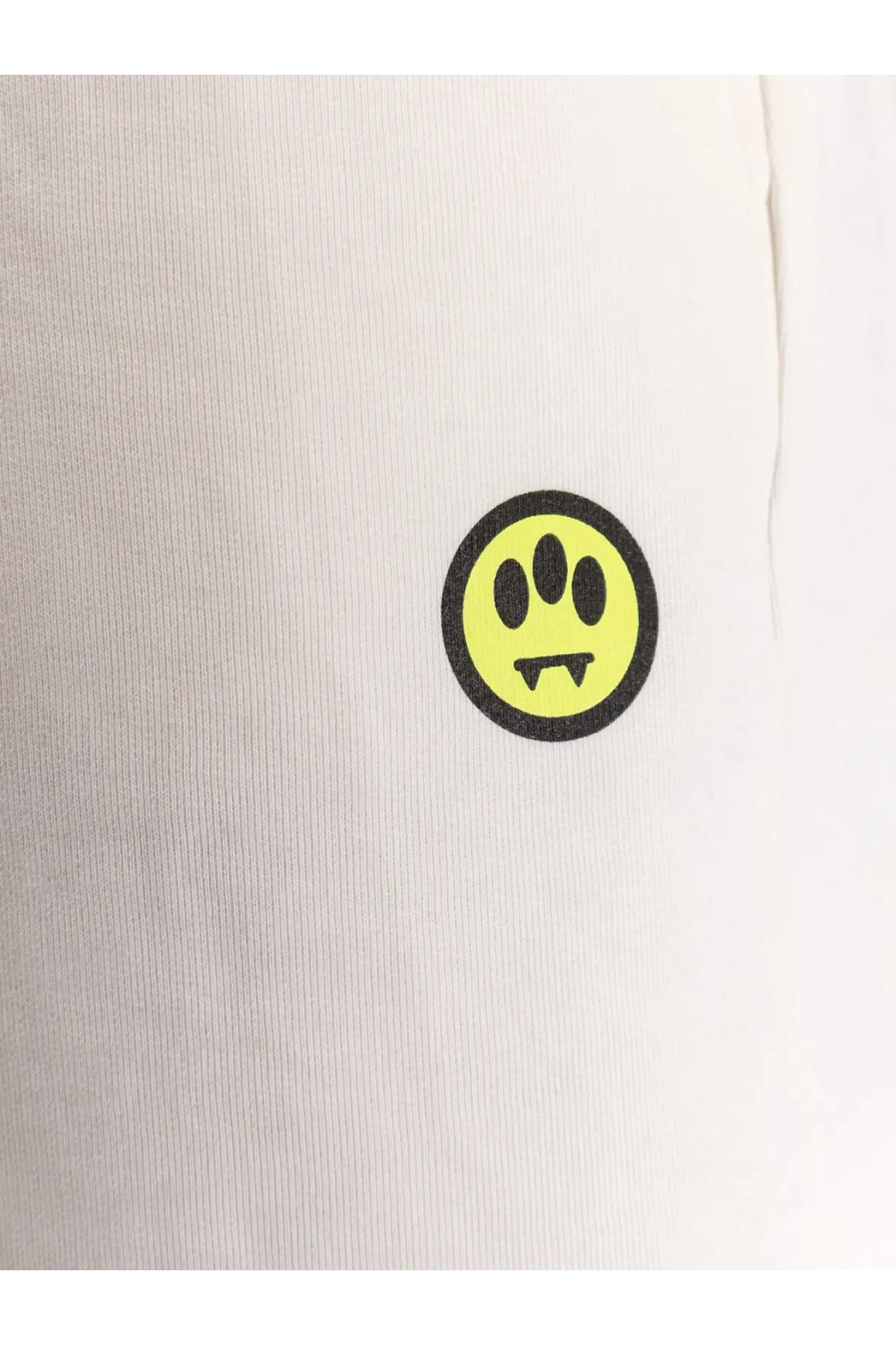 Barrow men’s cotton bermuda shorts cocco with a bright yellow smiley face patch with black eyes and fangs sewn on white fabric