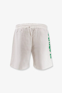 White cotton bermuda shorts by barrow for men featuring a green vertical logo on the side