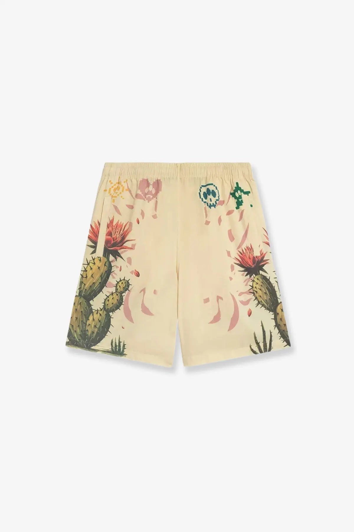 Barrow men’s cotton bermuda shorts in cream featuring vibrant cactus and skull print with pink floral accents