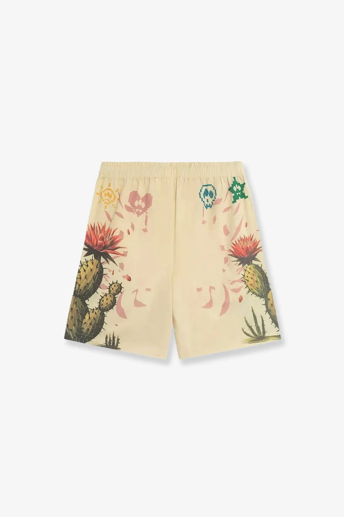 Barrow men’s cotton bermuda shorts in cream with vibrant cactus and skull print and splatter details