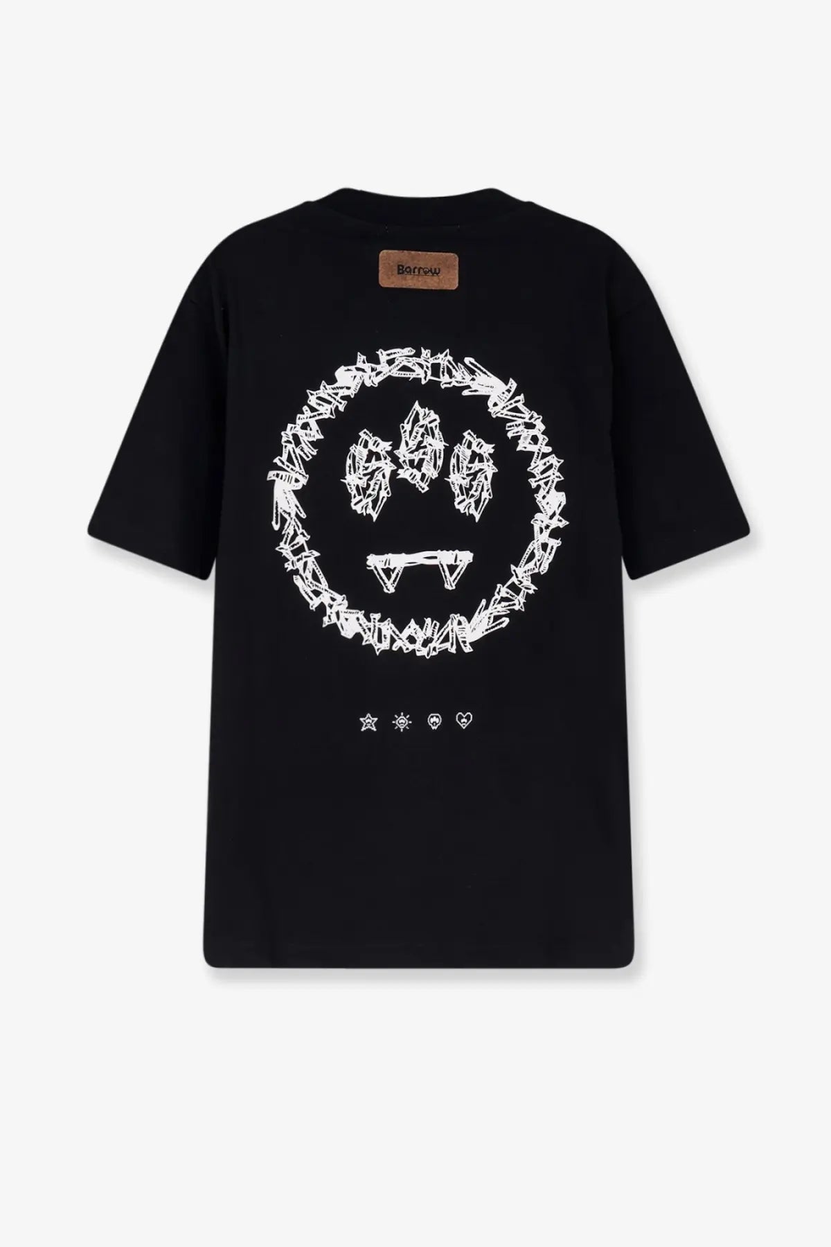 Barrow men’s black cotton t-shirt featuring a white graffiti-style smiley face with fangs and small icon accents