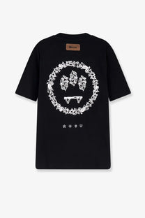 Barrow men’s black cotton t-shirt featuring a white graffiti-style smiley face with fangs and small icon accents
