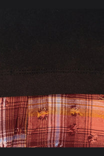 Barrow men’s cotton shirt black with red orange and blue plaid and embroidered golden lion motifs