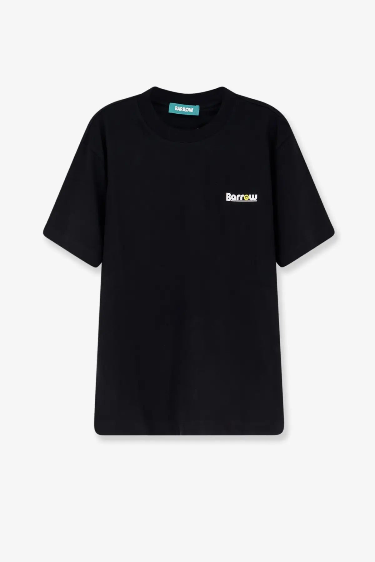 Barrow men’s black cotton short-sleeved t-shirt with small white borrow logo and teal neckline tag