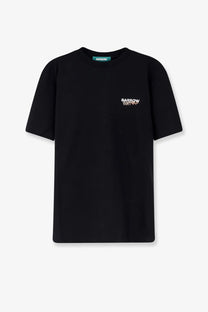 Barrow men’s black short-sleeved cotton t-shirt with small white and red logo on the chest