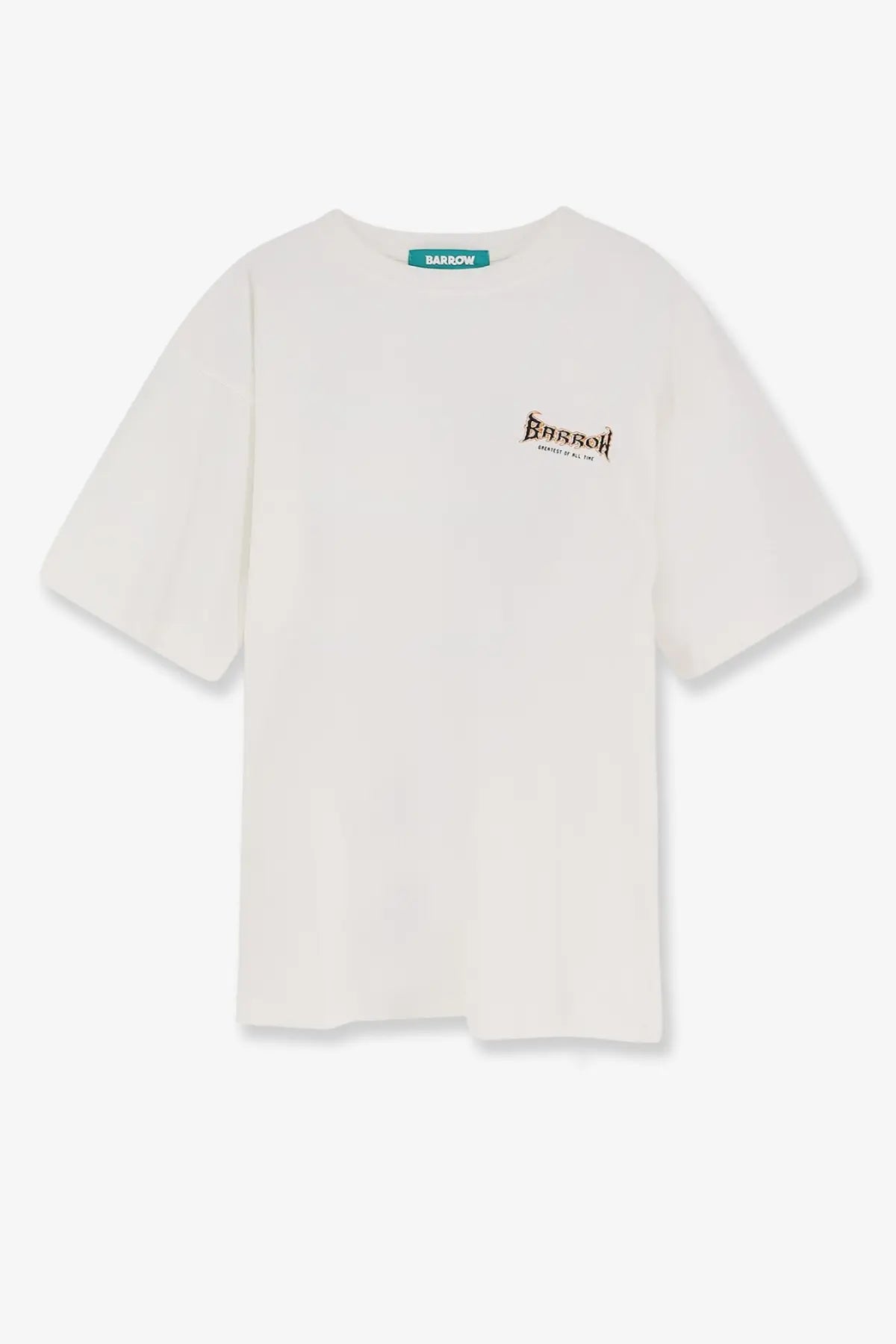 Barrow men’s cotton shirt cocco cream short-sleeved t-shirt with subtle embroidered logo and teal brand tag at neckline