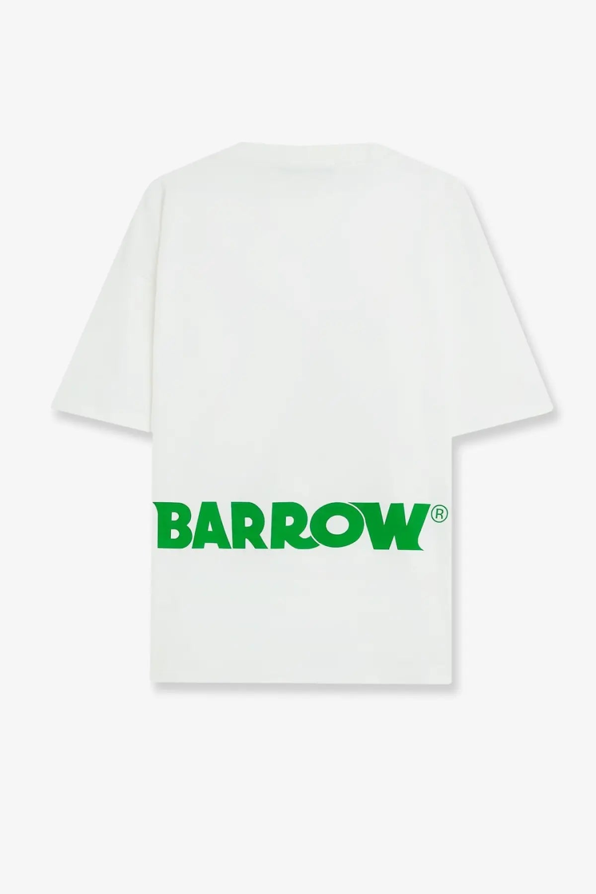 Back view of white barrow men’s cotton shirt cocco with bold green barrow logo on lower back and short sleeves