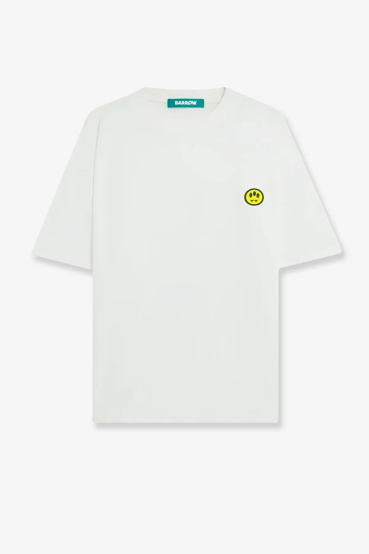 Barrow men’s cotton white short-sleeved t-shirt with yellow smiley face embroidery and green label at neckline