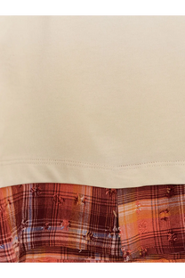 Barrow men’s cotton shirt white beige cotton top with red orange and blue plaid hem detail