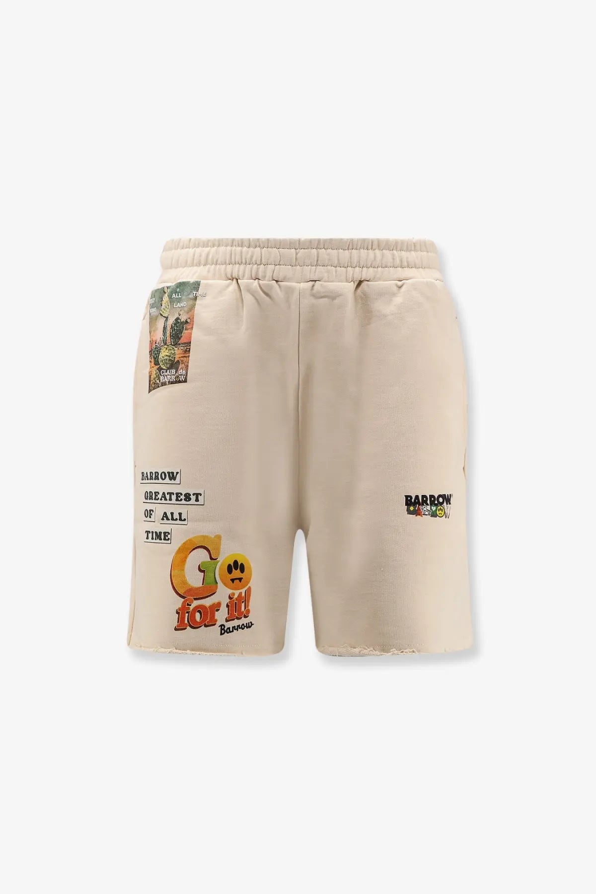 Barrow men’s cotton beige athletic shorts with colorful go for it graphic and multiple branded patches