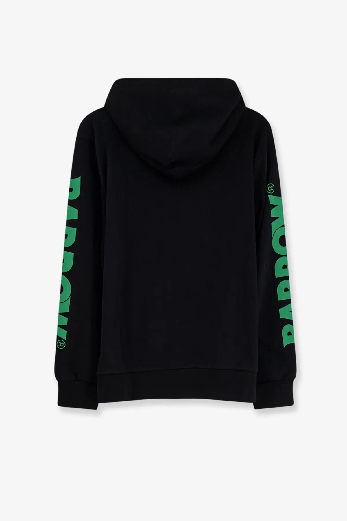 Black barrow men’s cotton sweatshirt with bold green vertical lettering on both sleeves front side
