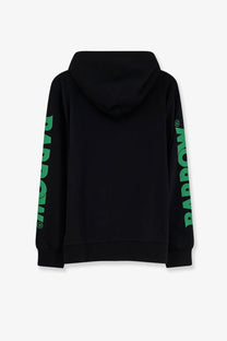 Black barrow men’s cotton sweatshirt with bold green vertical lettering on both sleeves front side