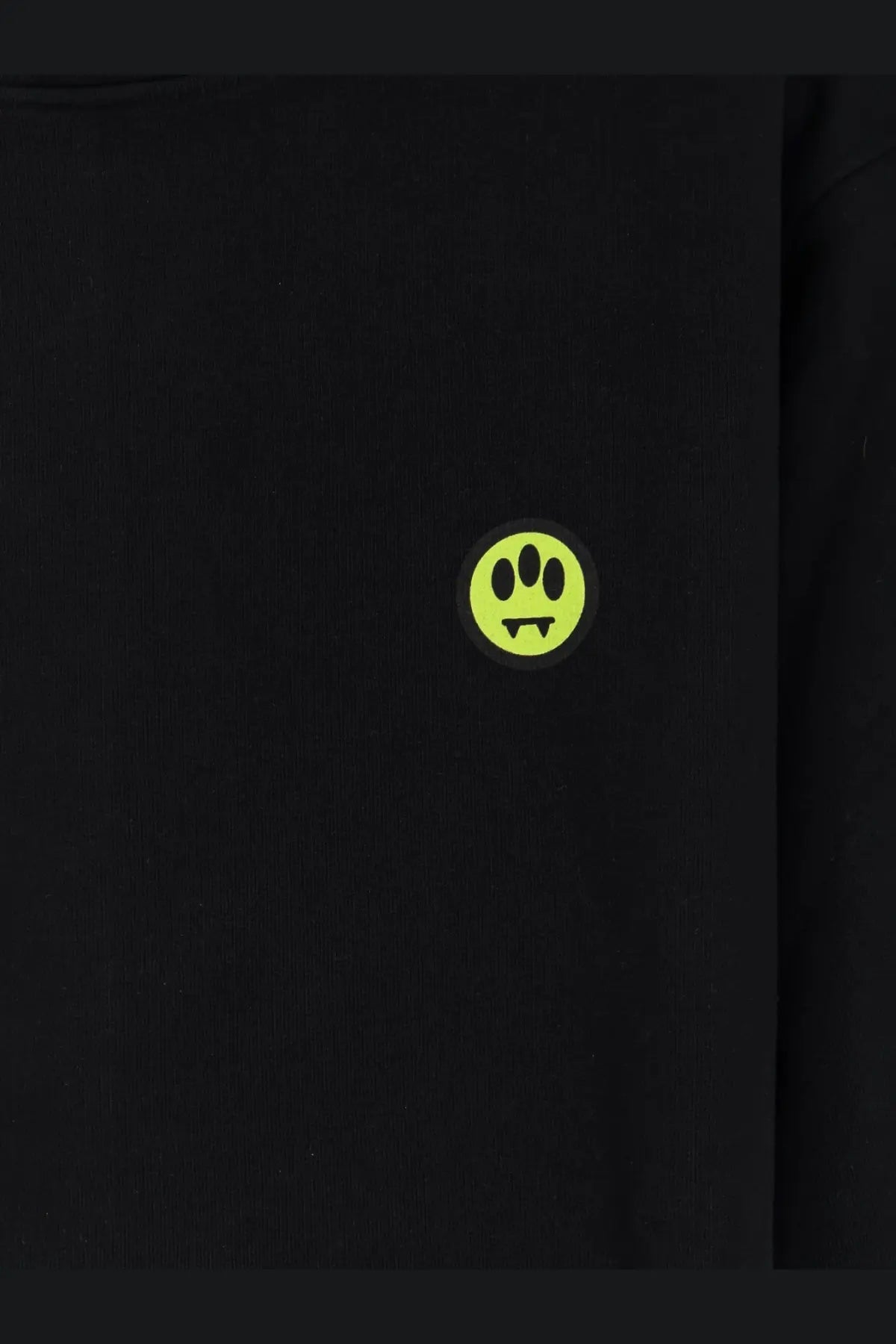 Barrow men’s black cotton sweatshirt with a neon green circular patch featuring a smiling face with three eyes and fangs