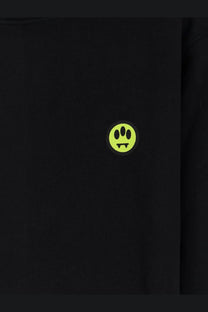 Barrow men’s black cotton sweatshirt with a neon green circular patch featuring a smiling face with three eyes and fangs