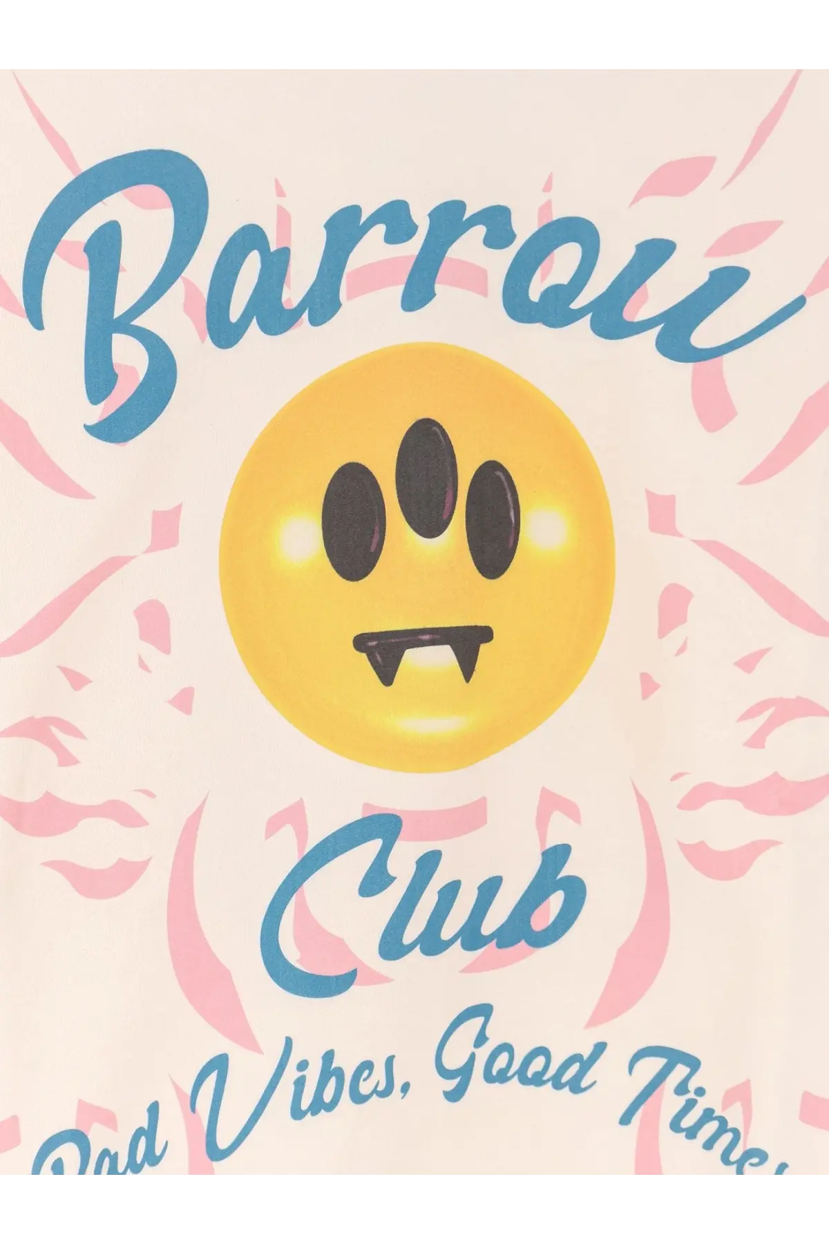 Barrow men’s white cotton sweatshirt featuring a cheerful yellow emoji with black paw print eyes and vampire fangs