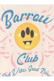 Barrow men’s white cotton sweatshirt featuring a cheerful yellow emoji with black paw print eyes and vampire fangs