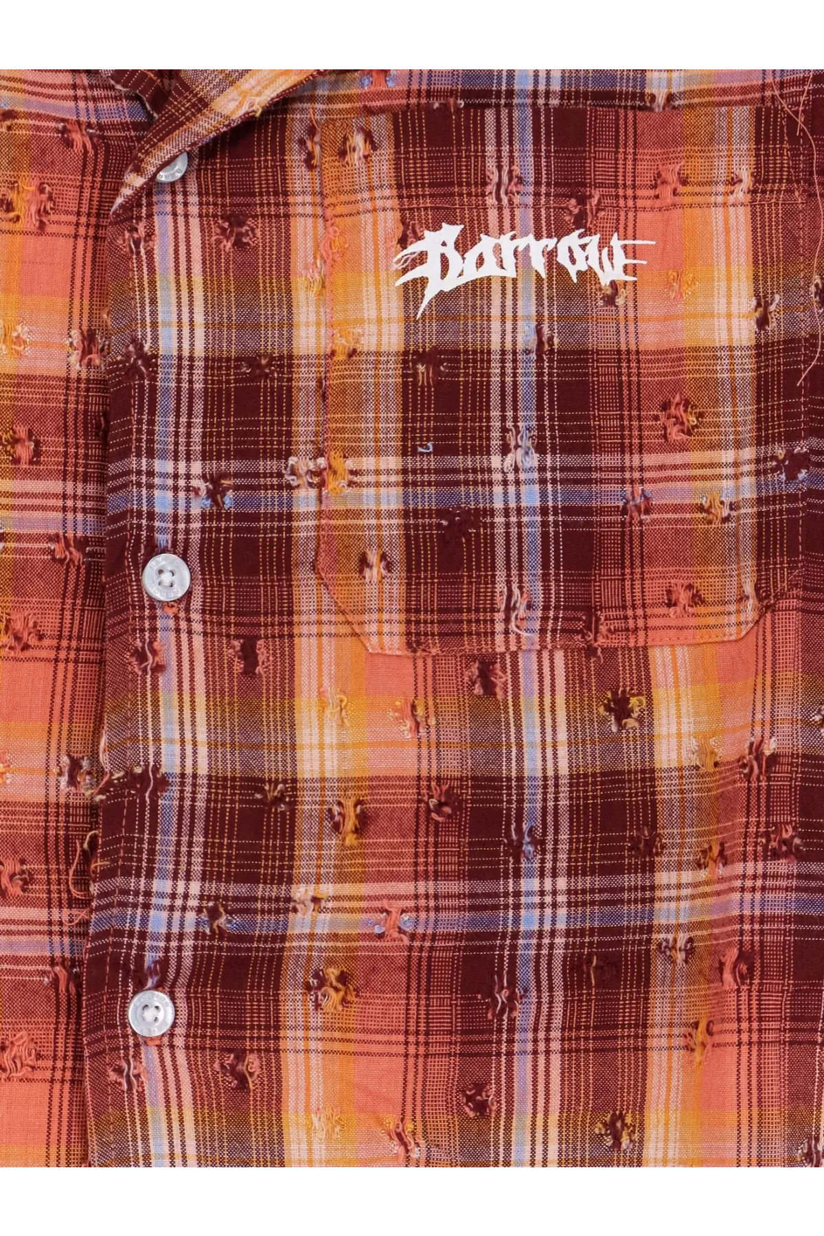 Barrow mens used effect cotton shirt in warm orange plaid with subtle floral pattern in gold tones