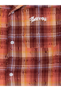 Barrow men’s cotton button-up shirt in warm orange rust and maroon plaid with subtle floral pattern gold color