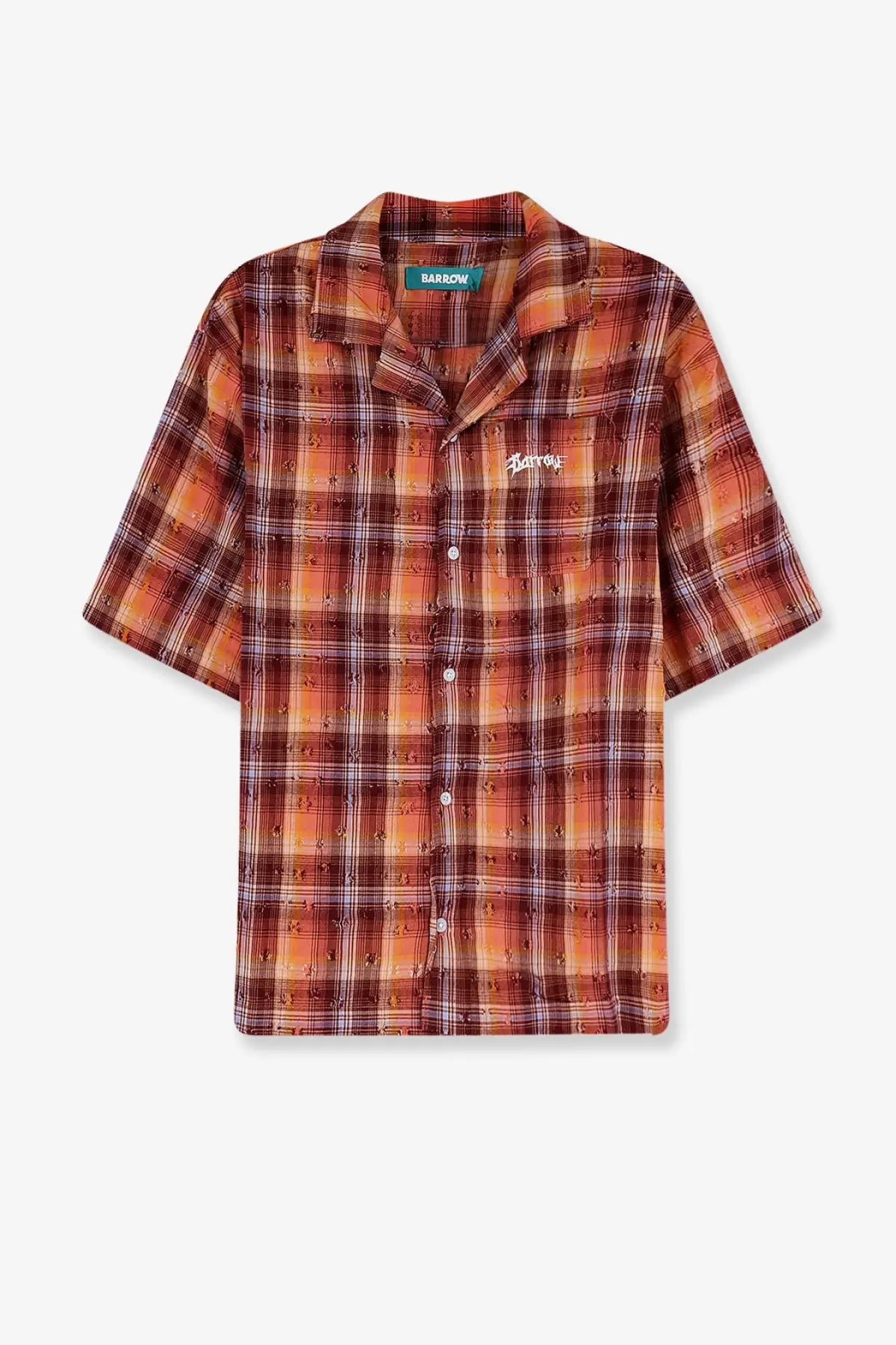 Barrow men’s short-sleeved cotton shirt in gold plaid with subtle chest embroidery and button-up design