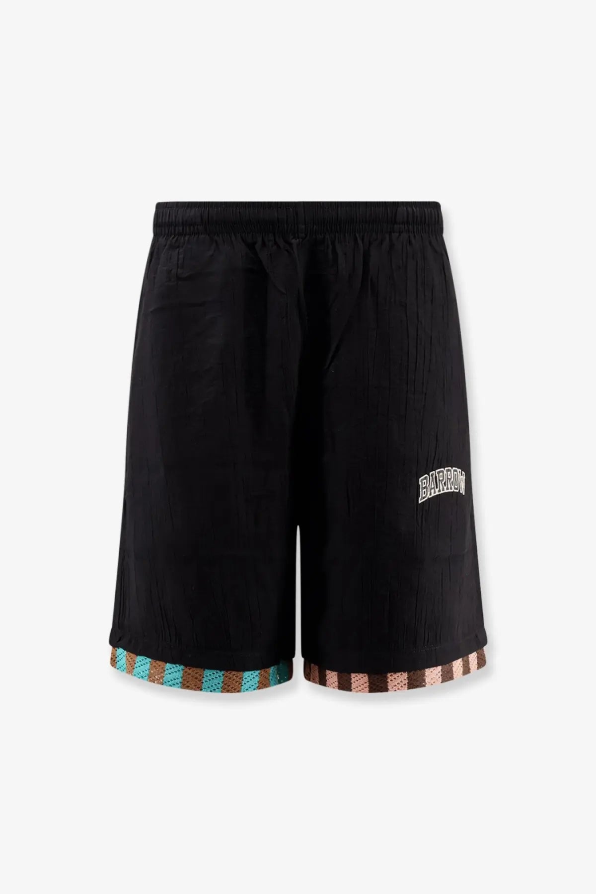 Black barron men’s viscose blend bermuda shorts with textured fabric embroidered logo and colorful striped cuffs