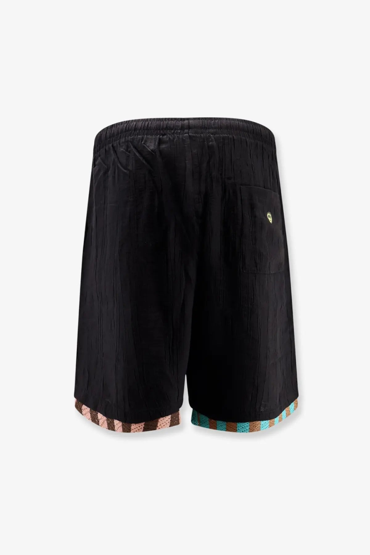 Barrow men’s viscose blend black bermuda shorts with textured fabric elastic waistband and colorful patterned hem trim
