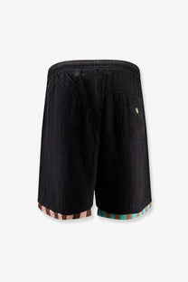 Barrow men’s viscose blend black bermuda shorts with textured fabric elastic waistband and colorful patterned hem trim