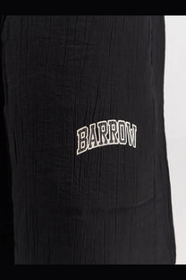 Black textured viscose blend bermuda shorts with white embroidered barrow logo in an arched design