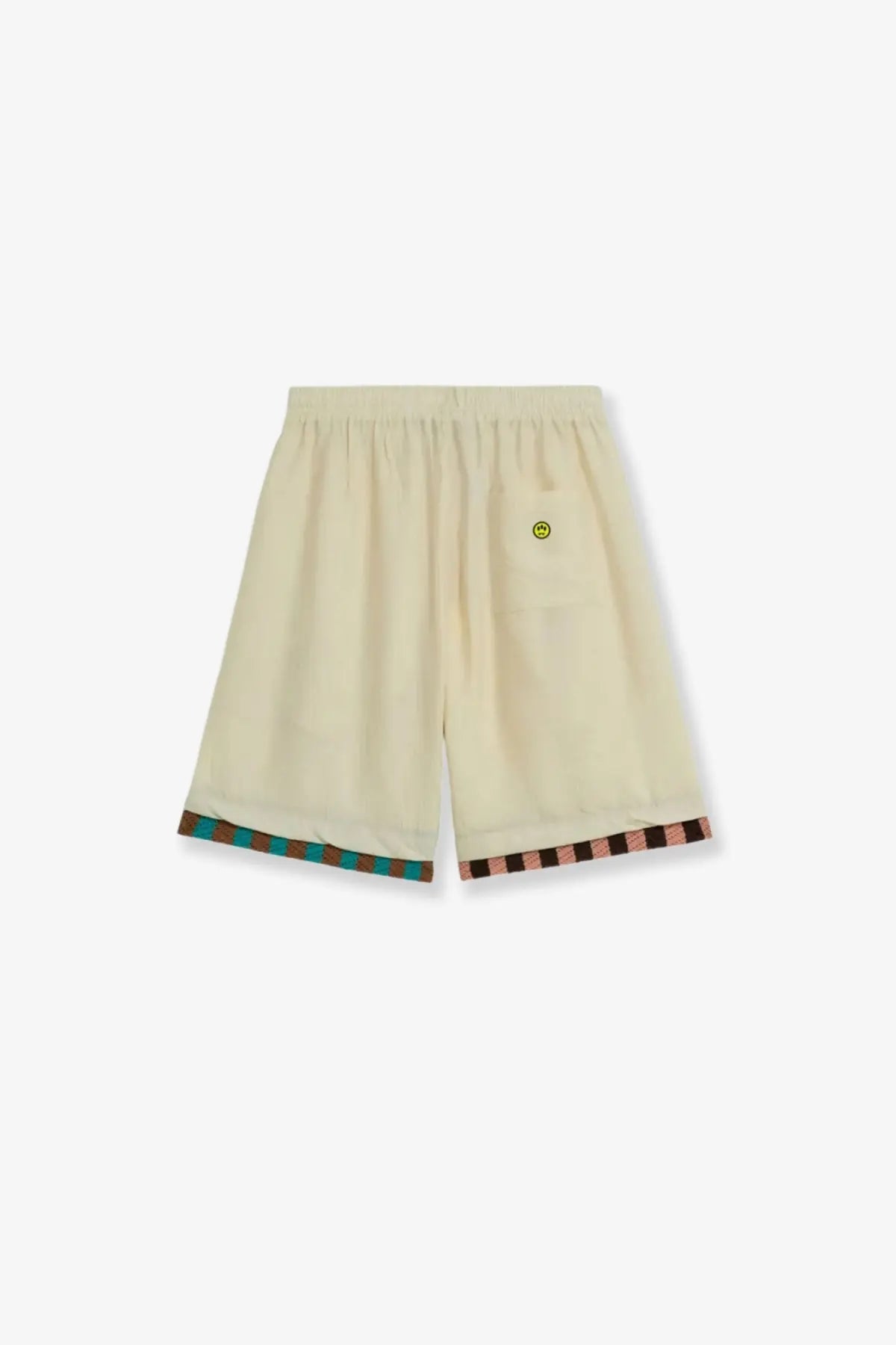 Barrow men’s viscose blend cream-colored bermuda shorts with subtle smiley face logo and checkered hem trim