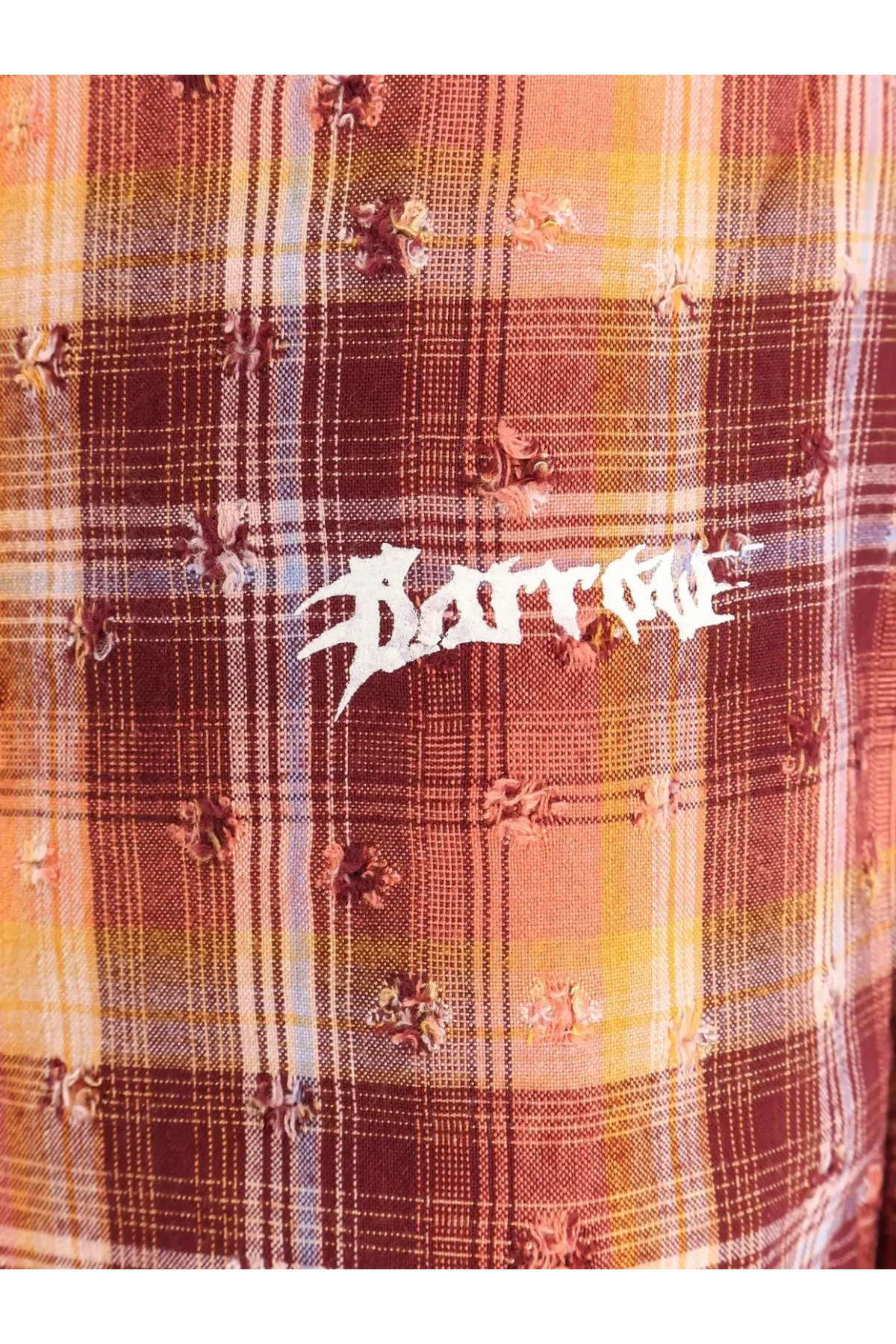 A plaid shirt in warm rust orange and yellow with floral embroidery paired with barrow mens viscose cotton blend bermuda shorts gold
