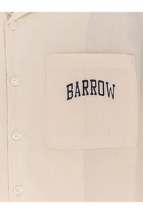 Barrow men’s viscose cream-colored button-up shirt with front pocket embroidered with black barrow lettering