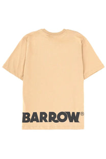 Beige short-sleeved barrow unisex iconic shirt with bold black barrow logo printed across the bottom hem