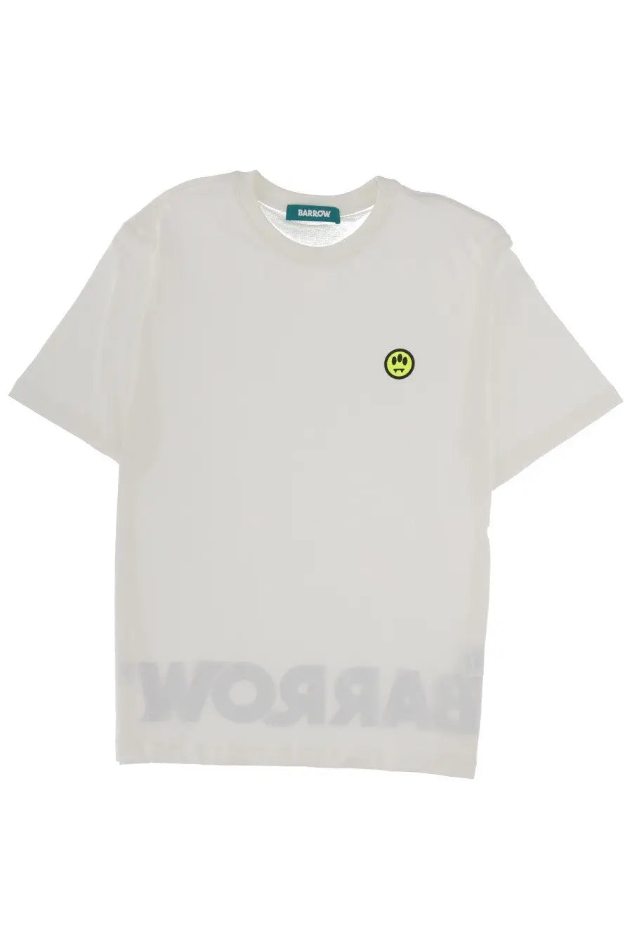 Off-white cotton barrow unisex iconic shirt with small yellow smiley face patch and subtle logo on lower front