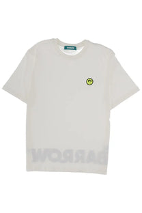 Off-white cotton barrow unisex iconic shirt with small yellow smiley face patch and subtle logo on lower front